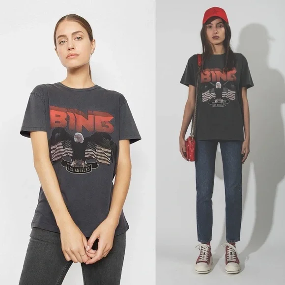 ANINE BING Vintage Eagle Organic Cotton T-Shirt Faded Wash Black NEW with tags - Picture 8 of 8